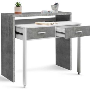 Uitschuifbaar bureau Max hout in betonlook en wit