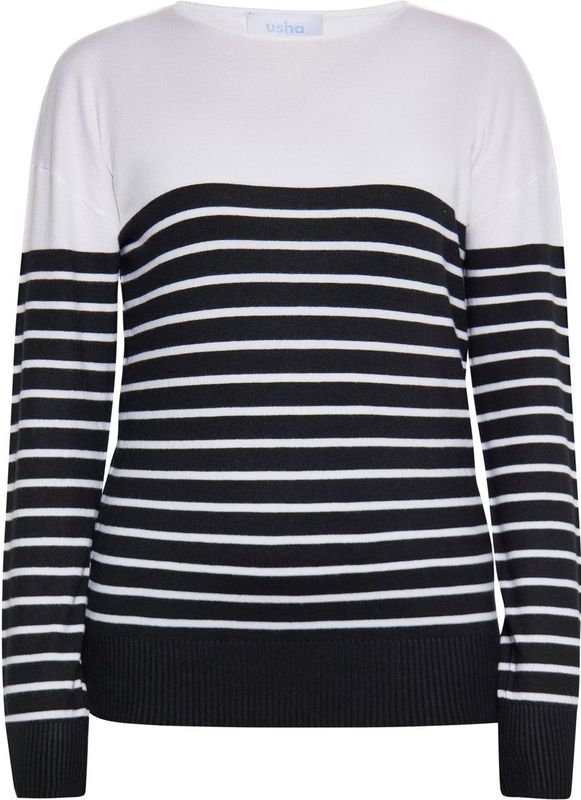 usha BLUE LABEL - Trui - Zwart/Wit - Gestreept - Lange Mouw