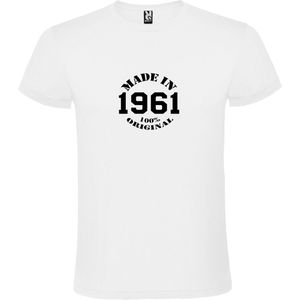Wit T-Shirt met “Made in 1961 / 100% Original “ Afbeelding Zwart Size M