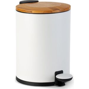 Bamboe Badkamer Prullenbaks-sZachtsluitend en Slipvasts-s3 liters-sWit