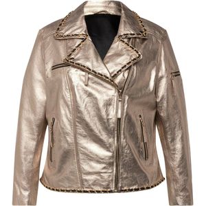 Angel of Style Angel of Style - Dames - Leren bikerjas echt leer coating rugprint - Goud - Maat 48