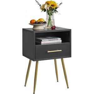 Nachttisch, Mid-Century Modern Nachttisch mit Beinen, Minimalistischer und praktischer Beistelltisch mit 2 Etagen Stauraum, für Schlafzimmer, Wohnzimmer, Schwarz WNS004B