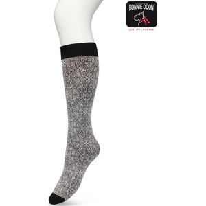 Bonnie Doon Dames Bloemen Panty Kniekousen Grijs maat 36/42 - Knie Kousen 100 denier - Gebloemd - Bloemen Print - Uitstekend draagcomfort - Mandala Flower Knee High - Kniesokken - Zakt niet af - OEKO-TEX - Grey - BP221805.235