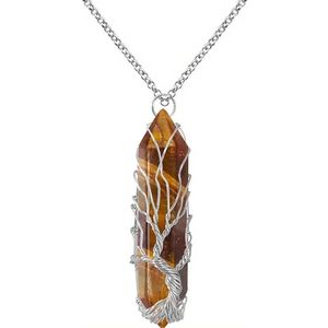 Tijgeroog - Zeshoekig helende kristallen ketting gewikkeld edelsteen - spirituele kristal hanger
