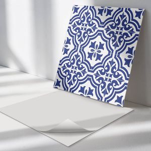 Wallfluent Vinyl Wandpaneel - Plantenpatroon in tegels Wandpaneel PVC - 50 cm x 50 cm - Blauw Vinyl Wandpaneel - Set van 4 - Vierkant Wandbekleding Vinyl - Texturen Wandpaneel - Zelfklevend Wandpaneel - Wandpaneel Keuken en Badkamer