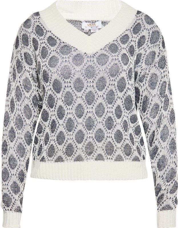 usha - Pullover - V-Ausschnitt - Dames - Met Strickmuster