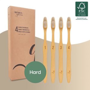 NATURE’S groove® Bamboe Handtandenborstels Hard - 4 Stuks - Houten Tandenborstel - Handmatig