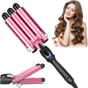 Krultang met 3 buizen - Professionele Keramische Krultang voor Lang en Kort Haar - Instelbare Temperatuur en Snel Opwarmen