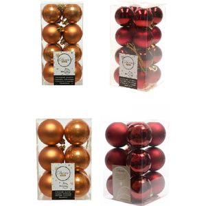 Kerstversiering kunststof kerstballen kleuren mix cognac bruin/donkerrood 4 en 6 cm pakket van 80x stuks