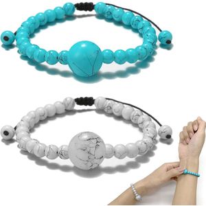 Sea Band Anti-Misselijkheid 2 Stuks Verstelbare Beweging Armbanden Anti-Misselijkheid Armbanden Cadeaus voor Vrouwen voor Auto Reizen Bewegingsziekte Kruk Groen Wit, Imitatie Agaat Glaskralen