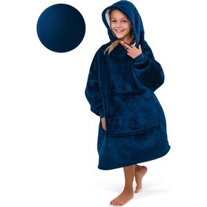 Smileify® Hoodie Deken Kinderen - Fleece Deken met Mouwen - Plaid - Snuggie - Donker Blauw