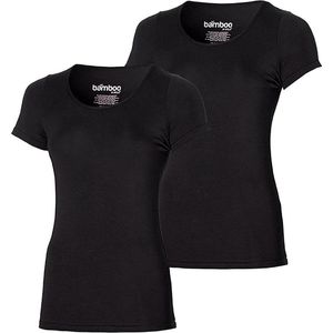 Apollo dames t-shirts korte mouw bamboo - ronde hals 2-pack - maat S - zwart