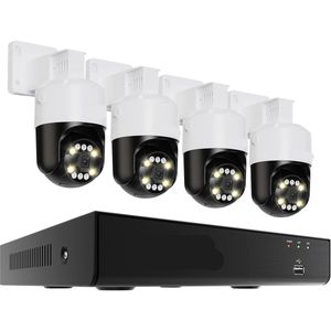 Beveiligingscamerasysteem - Openlucht - CCTV camerasysteem - PoE - met 4x 8MP Cameras - IP66 Waterdichte - Bewakingscamera - Beveiligingscamera - AI Detectie, PTZ en 2TB Opslag- 4K NVR Uitbreidbaar tot 16 Camera’s
