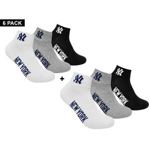 New York Yankees - 6-Pack Quarter Socks - Sokken - 35 - 38 - Grijs/Wit/Zwart