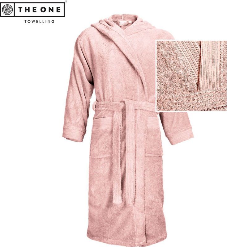 The One - Towelling Badjas - Zalmroze - Zachte Kamerjas met Capuchon - Vocht Absorberend - 100% Gekamd Badstofkatoen