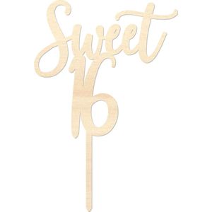 Houten caketopper / taarttopper - Sweet 16 - Taart / Cake topper op bestelling gemaakt