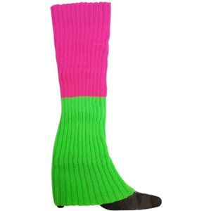 Neon Color Knit Leg Warmers - Ribbed Bright Footless Socks - Womens Fashion Leg Warmers Boot Cuffs Knee High Socks Boot Socks - Perfect for 80s Party Yoga Ballet Skating - Roze rode en fluorescerende groene kleurafstemming