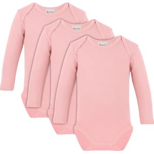 Link Kidswear - Meisjes lange mouw romper van biologisch katoen - maat 62/68 - baby roze - 3 stuks