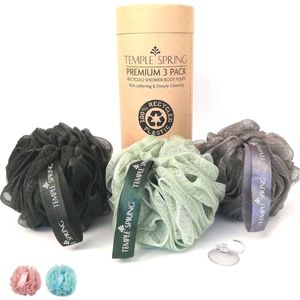 3 gerecyclede Eco-douchespons voor lichaamsscrub, lichaamsborstel, lichaamswasspons, exfoliërende badspons, multi-pack badspons douchespons, badspons, douchenet (zeegroen)