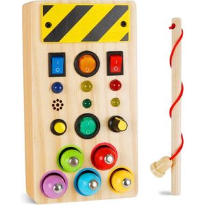 Montessori Busy Board 1 2 3 4 jaar, Comius Sharp Busy Board sensorisch speelgoed met licht led-toetsen voor peuters, houten sensorisch speelgoed, educatief speelgoed voor jongens en meisjes