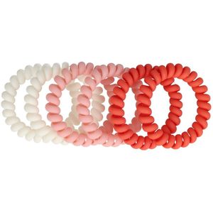 Haarsoires Haarelastieken Invisibobble - Telefoondraad matte kleur - Wit roze - Set van 6 - Spiraal Haar Elastieken - Haarvriendelijk