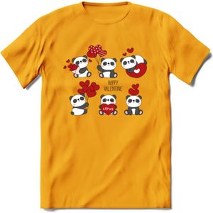 Liefdes Panda's - Valentijn T-Shirt | Grappig Valentijnsdag Cadeautje voor Hem en Haar | Dames - Heren - Unisex | Kleding Cadeau | - Geel - XXL