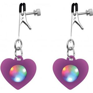 XR - CHARMED - LIGHT UP HEART SILICONE NIPPLE CLAMPS WITH LED LIGHT