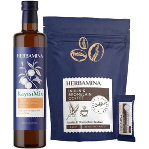 Herbamina Koffie Coffee Inuline + Abrikozenmix met plantenextracten Detox Azijn 250ml - Koffie (Hindiba)(Cichoreiwortelvezel) & Bromelaïne Koffie Detox Afvallen 3gr x 30 stuks - 90gr