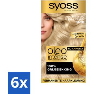 6 x SYOSS - Oleo Intense 9-10 Stralend Blond - Haarverf - Zonder Ammoniak - Grijsdekking - Langdurige Kleur - Permanente Haarkleur - Haarkleur 9-10 - Olie-formule - Ammoniakvrij - Grijsdekking