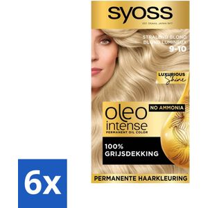 6 x SYOSS - Oleo Intense 9-10 Stralend Blond - Haarverf - Zonder Ammoniak - Grijsdekking - Langdurige Kleur - Permanente Haarkleur - Haarkleur 9-10 - Olie-formule - Ammoniakvrij - Grijsdekking
