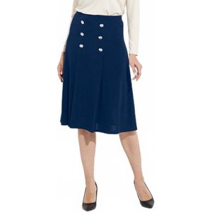 Uitlopende rok tot halverwege de lengte in effen breisel met brug