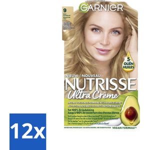 Garnier - Nutrisse Ultra Crème 9 - Haarkleuring - Zeer Lichtblond - Intens Voedend - Permanente Kleur - Voordeelverpakking - 12 stuks