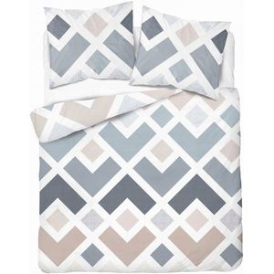 Microvezel Beddengoed Set 160x200cm Blauw Beige Geometrisch