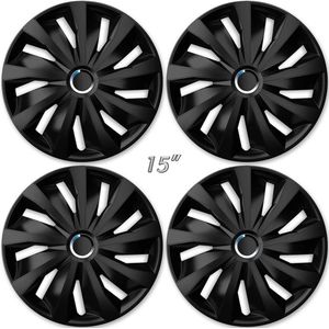 Wieldoppen GRIP BLACK 15 inch mat zwart + chroom ring set a 4 stuks in doos (a.u.b. tekst lezen!)