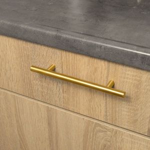 VNSTRA Athene - Ronde RVS Gouden Handgreep 128mm - Keukengreep - Deurgreep - Meubelgreep - Goudkleurige Greep 128mm - Design Handgreep - 128mm - Moderne Ronde Deurgreep - RVS Meubelgreep - Hoge Kwaliteit - Handgreep voor Keuken, Kast, Deur