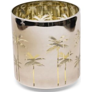 Riviera Maison Windlicht Groot Beige voor binnen - RM Palm Groove windlicht glas en rond met palmbomen print