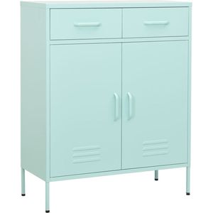 The Living Store Stalen Opbergkast - 80x35x101.5 cm - Mint - Met 2 Deurtjes en 2 Lades - Draagvermogen 100 kg