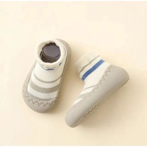 Anti-slip babyschoentjes - Soksloffen - Eerste loopschoentjes van Baby-Slofje - Beige gestreept maat 22