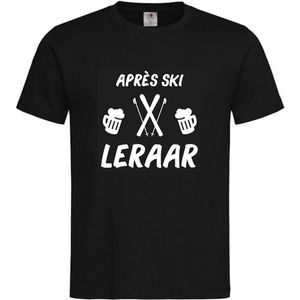 T-shirt Unisex Volwassenen Grappig Tekst ""après ski leraar"" Op Voorkant | korte mouw | Zwart/wit | maat XXL