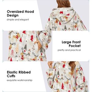 Oversized hoodiedeken, sherpa, sweatshirt, pulloverdeken met capuchon voor dames en heren en volwassenen, warme fleecedeken, hoodie, draagbare deken, knuffeldeken met mouwen en zak, Kerstmis