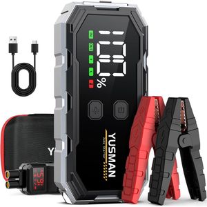 Yusman Jumpstarter - 4000A/12800mAh – Startkabels met Powerbank - Starthulp Voor Auto’s Met LED- en SOS Noodlicht