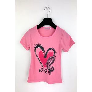 T-shirtje met hartje voor meisjes - licht roze - 3/4
