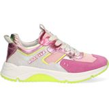 Braqeez 424267-479 Meisjes Lage Sneakers - Roze/Geel/Grijs - Leer - Veters