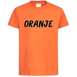 T-shirt Kinderen ""ORANJE"" Op Achterkant EK Voetbal Europees Kampioen Kampioenschap Oranje Koning Koningsdag | korte mouw | Oranje/zwart | maat 134/140