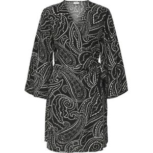 JDY JDYPEPPER 7/8 WRAP DRESS WVN DIA Dames Jurk - Black Eggnog Abstract