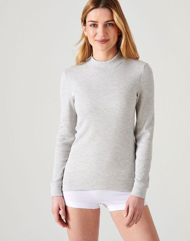 Damart - Thermolactyl T-shirt - Grijs - Dames - Lange Mouwen - Opstaande Kraag