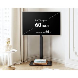 TV-standaard vloer voor 32-43 55 60 inch TV, 70° draaibaar & 8 hoogte verstelbaar TV-stand floor universeel voor vlakke & gebogen LCD LED OLED TV enz, Max VESA 600x400mm (Zwart)