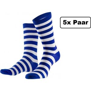 5x Paar gestreepte sokken blauw wit 41-46 - Thema feest party disco festival partyfeest carnaval optocht