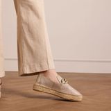 Manfield - Gouden Leren Espadrilles - Beige - Jute - Kettingdetail