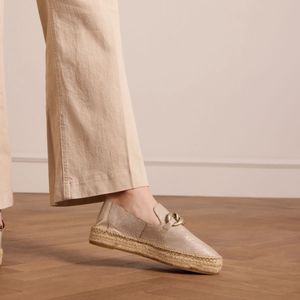 Manfield - Gouden Leren Espadrilles - Beige - Jute - Kettingdetail